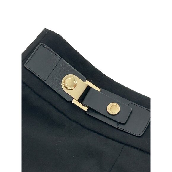 Calvin Klein Black Pencil Skirt 10 Faux Leather Tabs Back Slit Zip Career Party - Picture 11 of 12